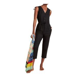 Anthropologie Black V-Neck Sleeveless Crop Ankle Sunday in Brooklyn Jumpsuit M‎